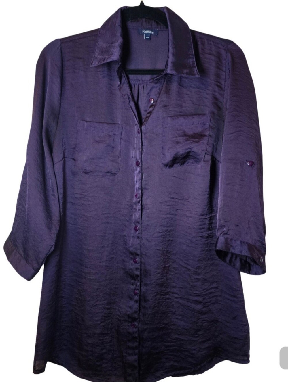 Deep Purple Satin Button-Up Blouse